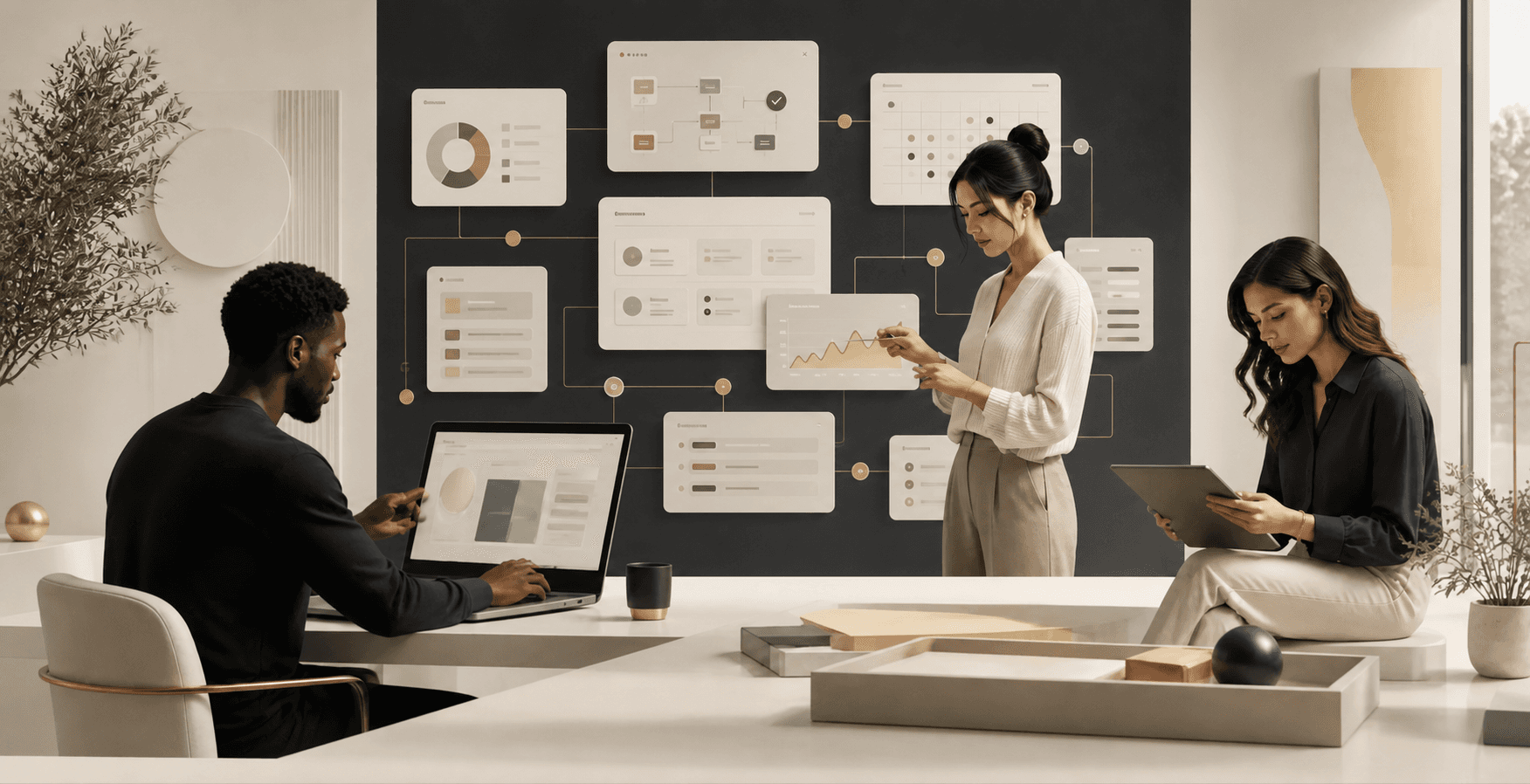 A team collaborating around connected digital product workflows